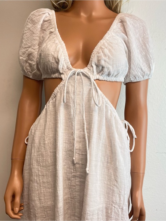 Olivaceous Dresses & Skirts - Olivaceous White Cutout Gauze Cotton Maxi Dress with Puff Sleeves S